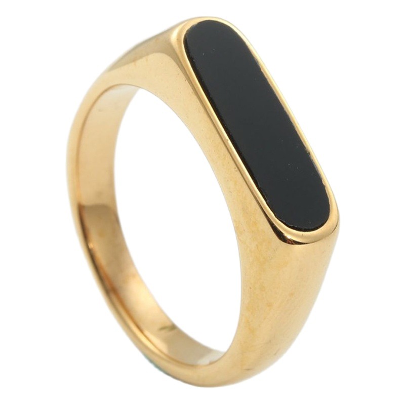 欧米のアクセサリーチタン鋼の長方形の指輪のレトロなファッションの女性の個性のパンクのステンレスの黒いゴムの指輪の24086