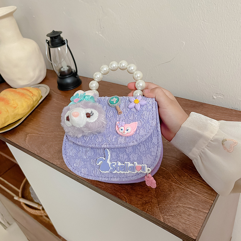 Bolso oblicuo de los niños de estilo coreano princesa estilo occidental bolso de hombro de dibujos animados conejito perla bolso niñas fuera monedero