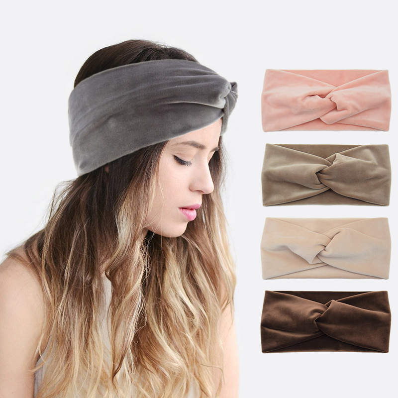 Cross-border plush cross hair band warm ear protection headband European and American hair band yoga hair accessories face washing wide-brimmed headband