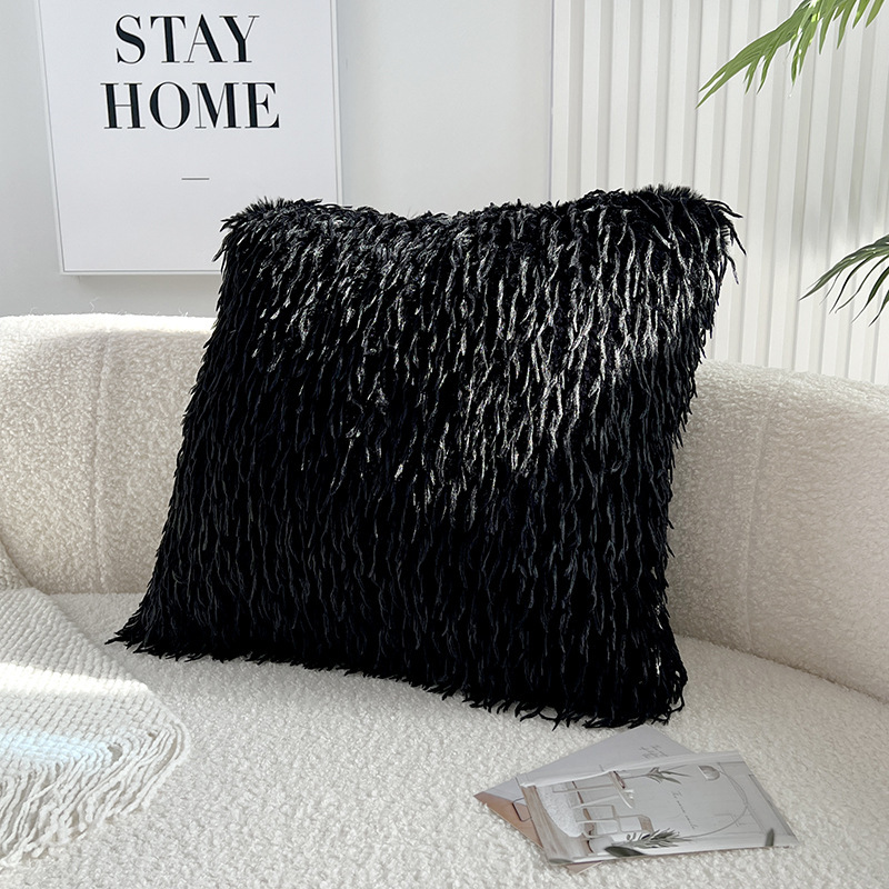 Black Feather Shape Plush Pillow Household Living Room Sofa Pillow Waist Pillow Light Luxury High-end High-value Cushion