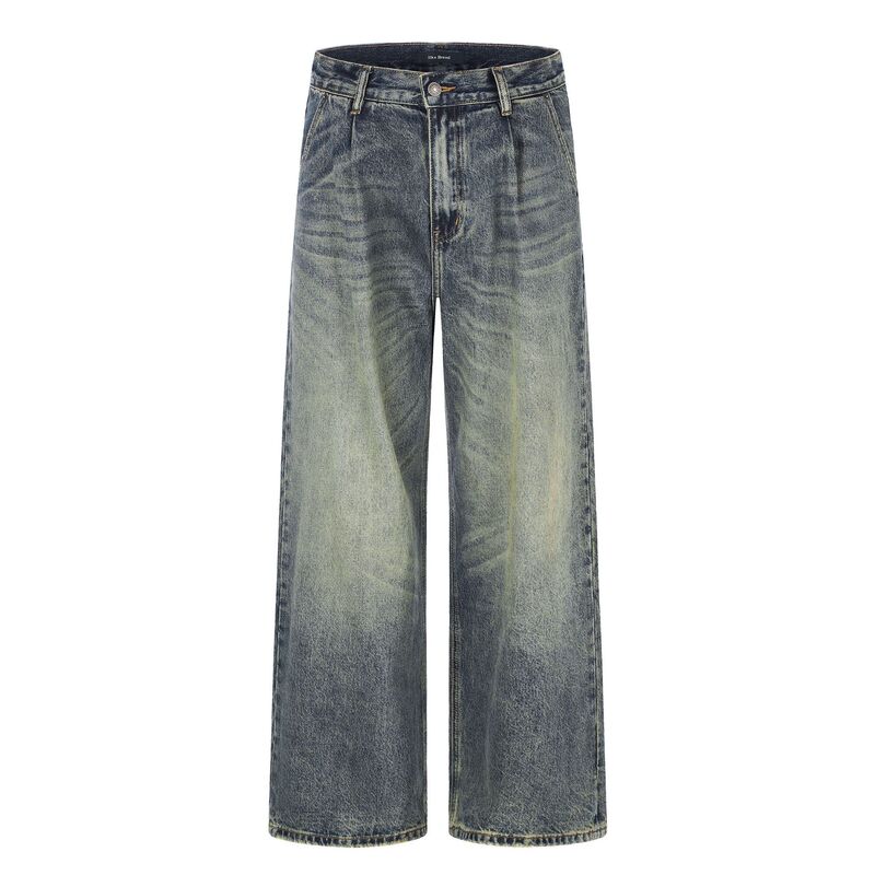 11Kn American Retro Blue Straight-Leg Jeans for Men and Women, Loose Street Style with Whiskered and Distressed Effects, Casual Wide-Leg Pants 11Kn American Retro Blue Straight-Leg Jeans for Men and Women, Loose Street Style with Whiskered and Distressed Effects, Casual Wide-Leg Pants