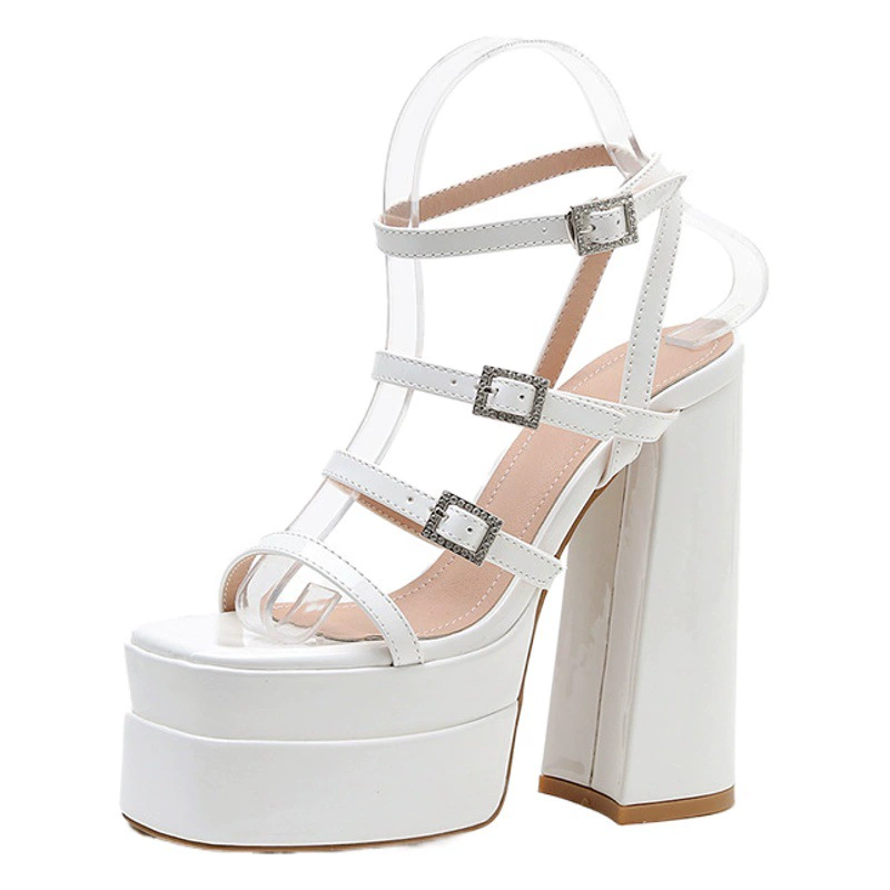 2022 летняя новая женская обувь на толстом каблуке с квадратной головкой, высокий каблук, рыбий рот, ненавидит небо, большие размеры, сандалии для подиума, 14 см, женская обувь