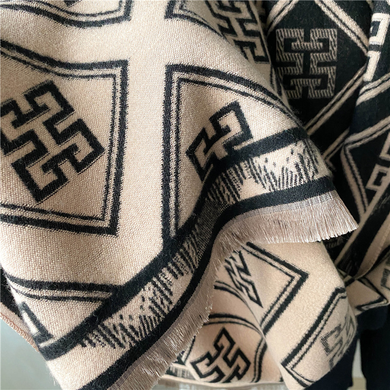 Lenços de cashmere simples versão coreana estilo ocidental versátil quente xale engrossado cachecol curto com borla_voghion.com