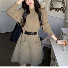 2025 女性のフレンチハイエンドプチセータードレス女性の秋と冬の長袖ルーズニットボトムドレス女性