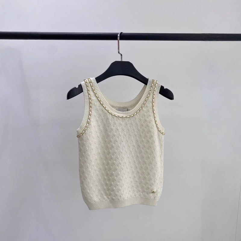 Shenzhen Nanyou High-End C Brand Knitwear Fashionable Outerwear Innerwear Round Neck Sleeveless Short Slim-Fit Top Trendy