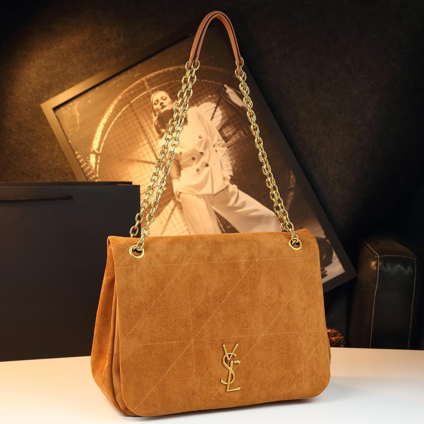 Túi đeo chéo nữ dây xích da thật phong cách vintage — đen, màu nâu