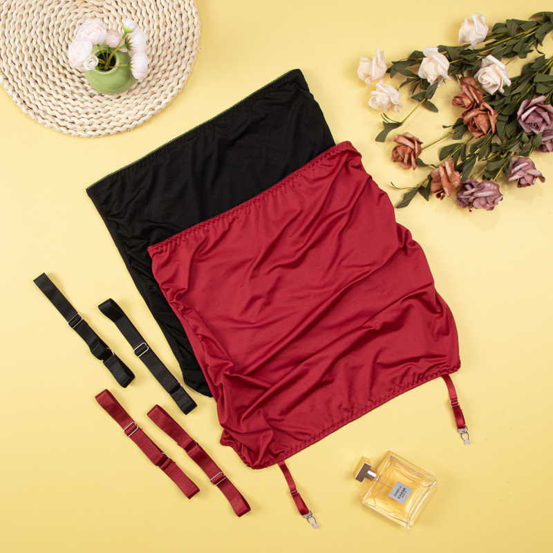 Transfronteriza Europa y América al por mayor sujetador conjunto de emoción delgada botón frontal ropa interior nylon lisa pura seda guantes de falda corta