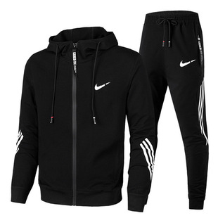 Cross-border Spring and Autumn new men's casual zipper suit hooded cardigan sweater sportswear fashion brand slim fit suit men