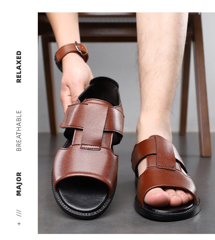 Sandal nam quai dán hở ngón chống trượt kiểu La Mã đi biển — Màu nâu, màu đen chi tiết 14