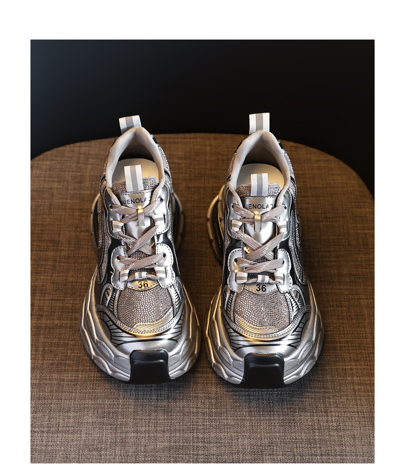 Giày sneaker nữ đế dày tăng chiều cao phối đá rhinestone — Màu đen chi tiết 22