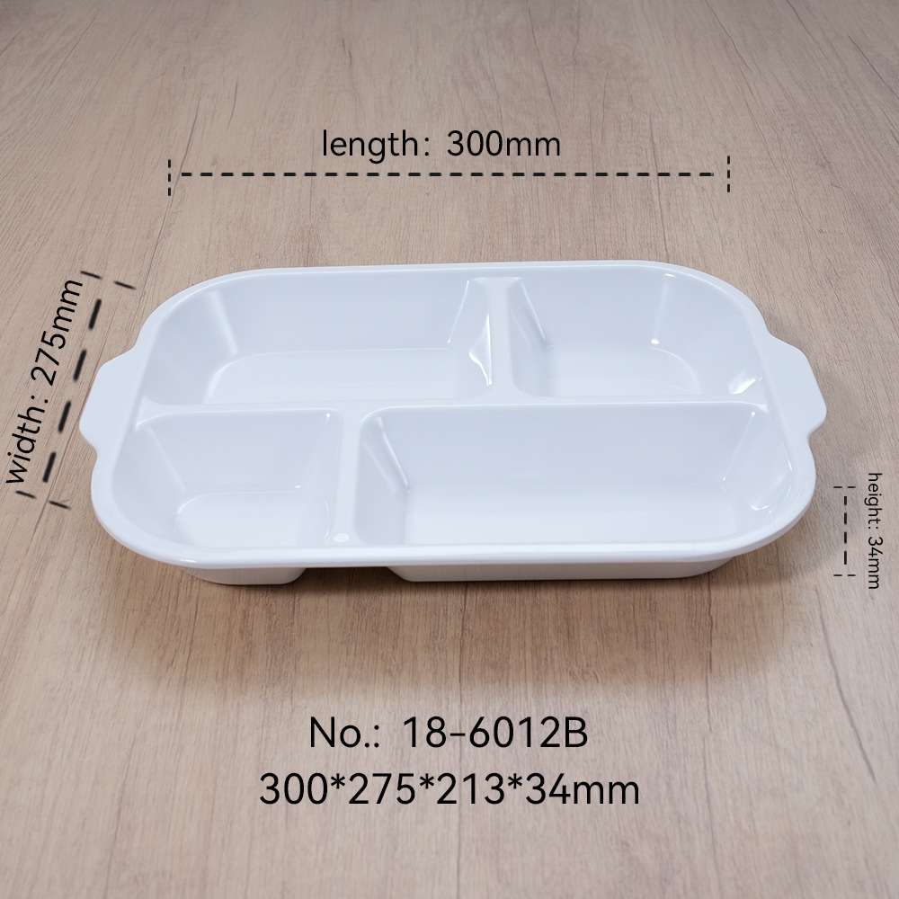 Plato de comidas rápidas de melamina blanca multiplate de plástico de porcelana imitación para comedor escolar de cuatro placas y seis placas personalizadas