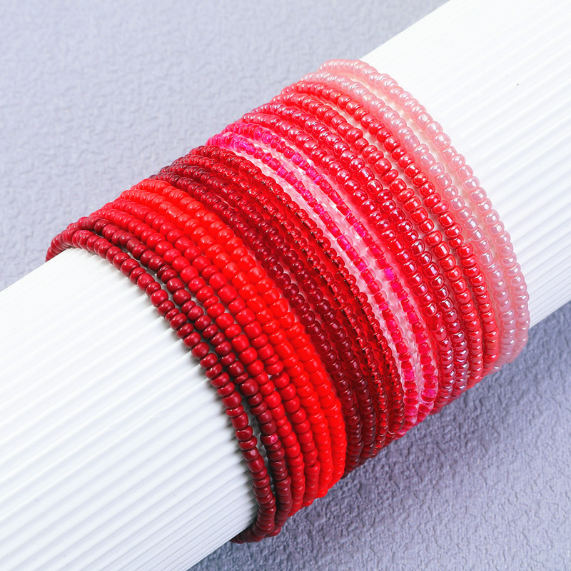 Rice Bracelet Big Red 20 3-Li Glass Rice Beads Gradient Bohemian Style Summer Beach Festival Music