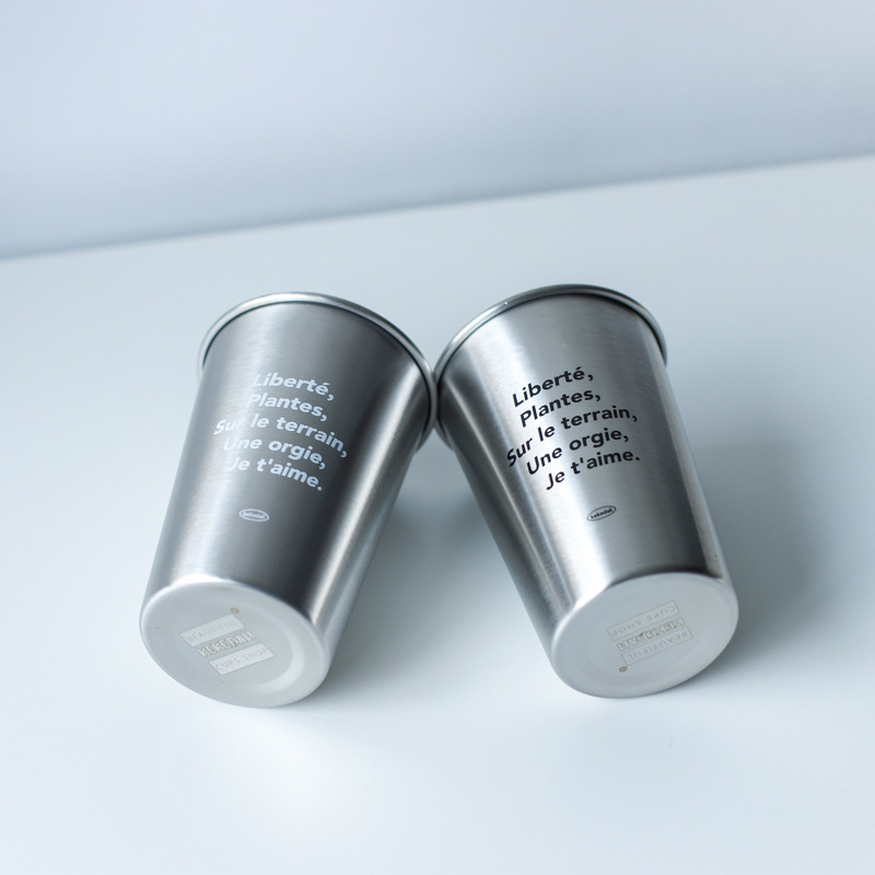 Corea del Sur ins estilo simple 304 taza de acero inoxidable al aire libre camping apilable taza de café industrial estilo pareja taza
