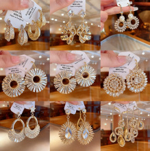 真金电镀银针锆石几何双层耳环欧美个性潮流耳钉休闲百搭耳饰小众