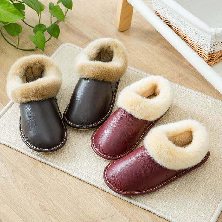 Zhou Jie Workshop Winter Gift Cotton Shoes Fleece-lined Home Comfortable Cotton Shoes Non-slip Beef Sole Thickened Warm Leather Cotton Shoes