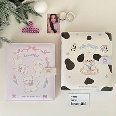 Cute Cartoon Magnetic-Clasp Notebook, 3-inch Star-Chasing Photo Album, PU Loose-Leaf 6-Hole Album, Creamy Puppy Design, A5 Size, Widened Four-Grid Layout