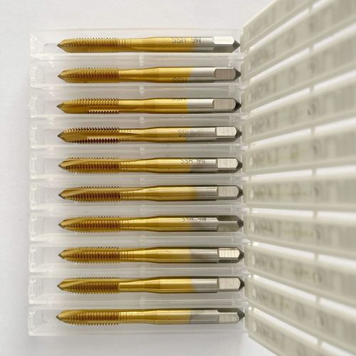 Machine taps, high-speed steel, titanium-plated, cobalt-containing wire tapping, blind holes, through-holes, stainless steel drilling tips, spiral tip spiral taps