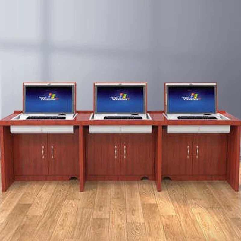 Chinese-Style Painted Flip-Top Solid Wood Computer Desk Multimedia Conference Classroom Training Table Hidden Computer Room Desk and Chair Set