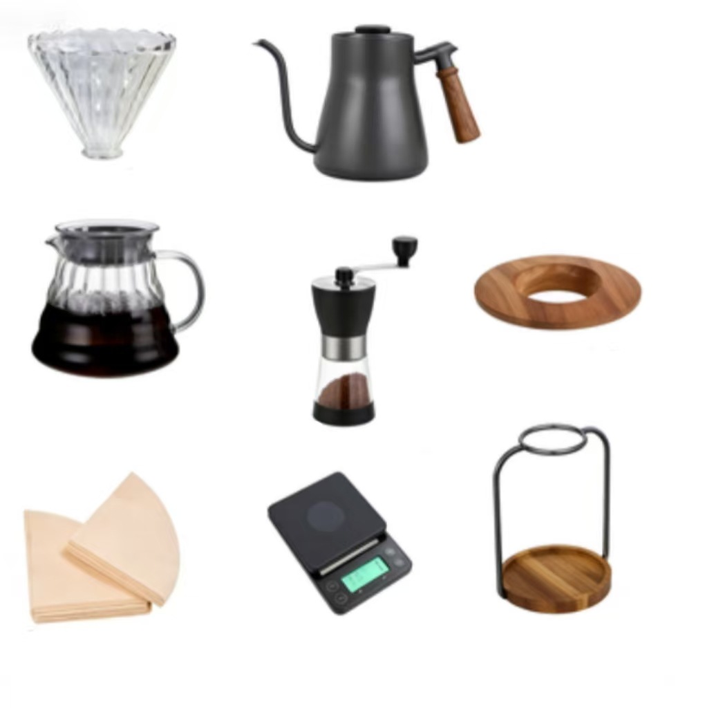 Kit de cafetera de irrigación manual de entrada doméstica portátil al aire libre filtro de café de vidrio