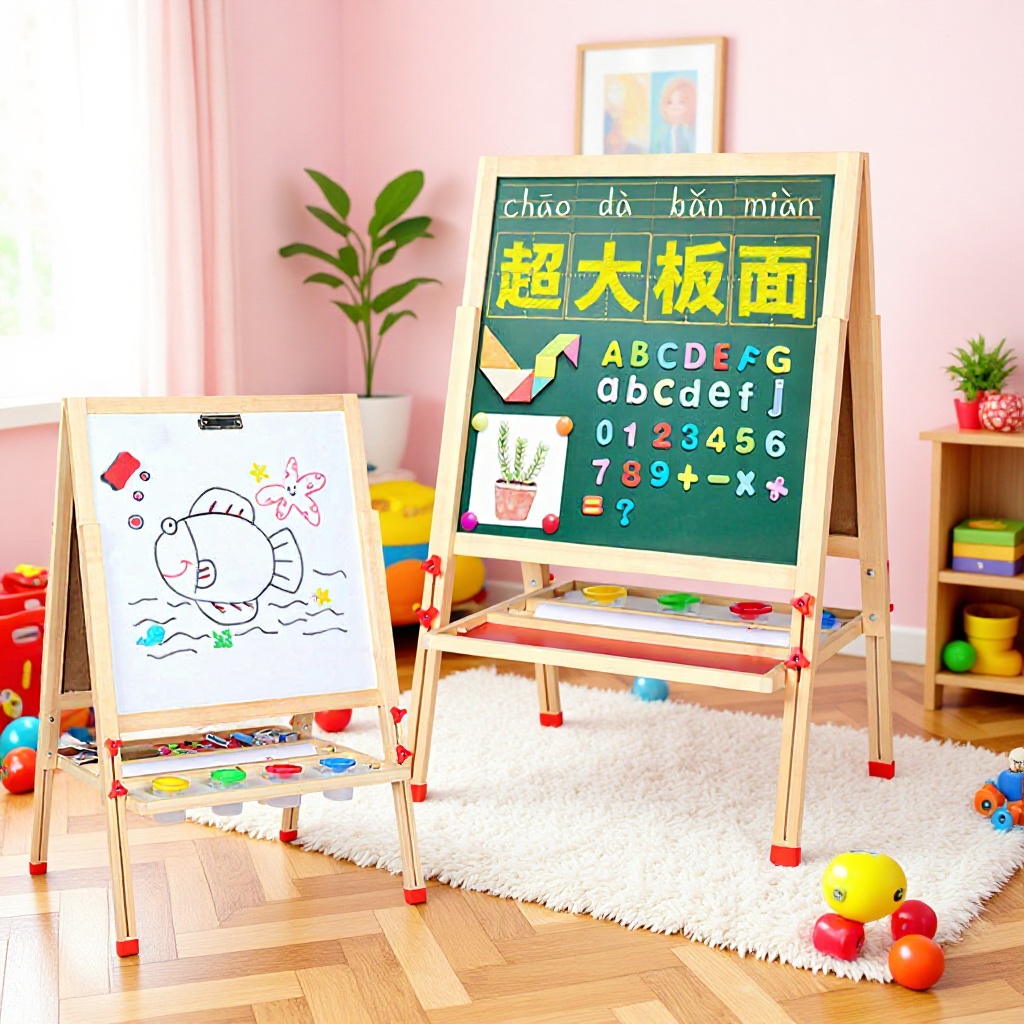 Pizarra de dibujo de madera para niños, pizarra pequeña con soporte, didáctica, borrable, de doble cara, magnética, para dibujar, pintar y escribir para bebés.
