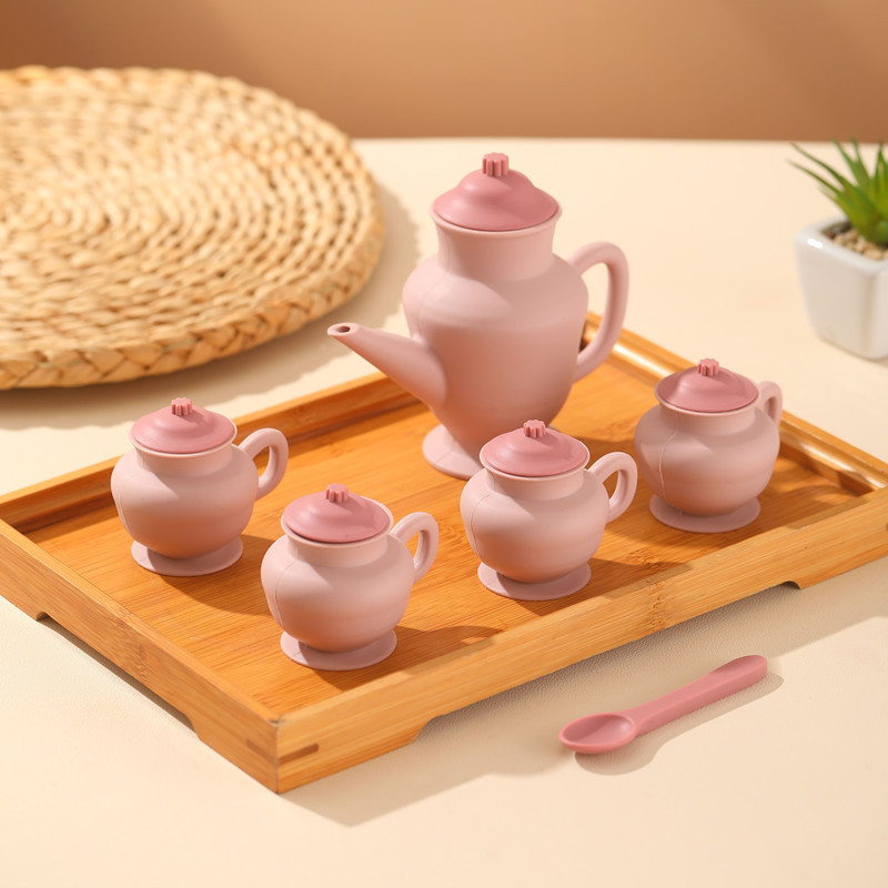 Children's Silicone Tableware Mini Kitchen Pot Tea Set Play House Role-playing Kindergarten Educational Toys
