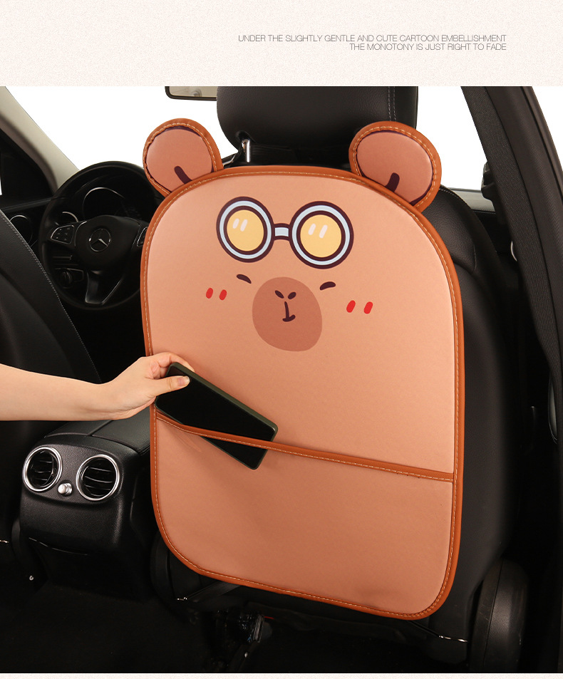 Female Cute Cartoon Car Seat Back Anti-Kick Pad Car Seat Rear Anti-Fouling Pad with Storage Belt Cross-Border Car Products