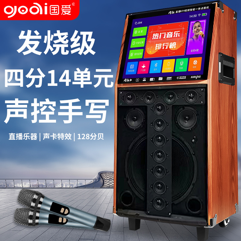 Audio System with Screen, Pull Rod, Outdoor Speaker, Karaoke with Wireless Microphone, Karaoke Player, Touch Screen Subwoofer, Waterproof
