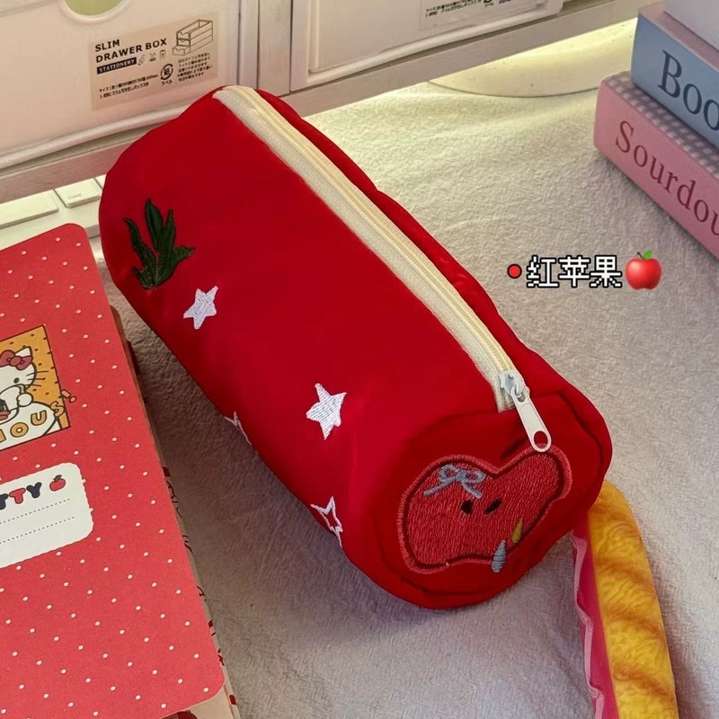 レッドアップルスターペンバッグシンプルな女の子かわいい化粧品バッグ学生大容量文具収納鉛筆バッグ卸売|undefined