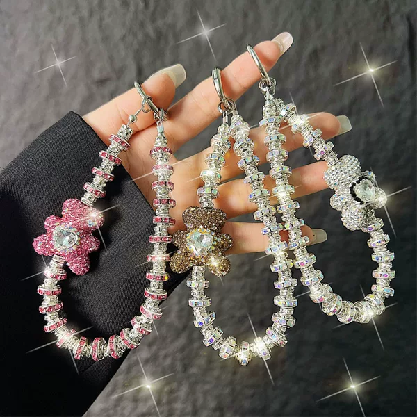 High-End Diamond-Encrusted Bear Phone Chain Keychain Sticker Mobile Phone Pendant Exquisite Light Luxury Bag Pendant