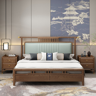 New Chinese Ash Soft Bed 1.8 m Solid Wood Bed Modern Chinese Master Bedroom Double Bed High Box Storage Bed