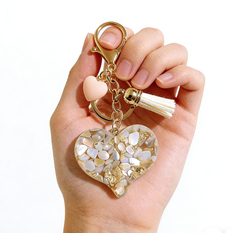 Cross-Border New Product: Epoxy Resin Heart Keychain, Evil Eye Heart Tassel Bag Charm, Jewelry Gift