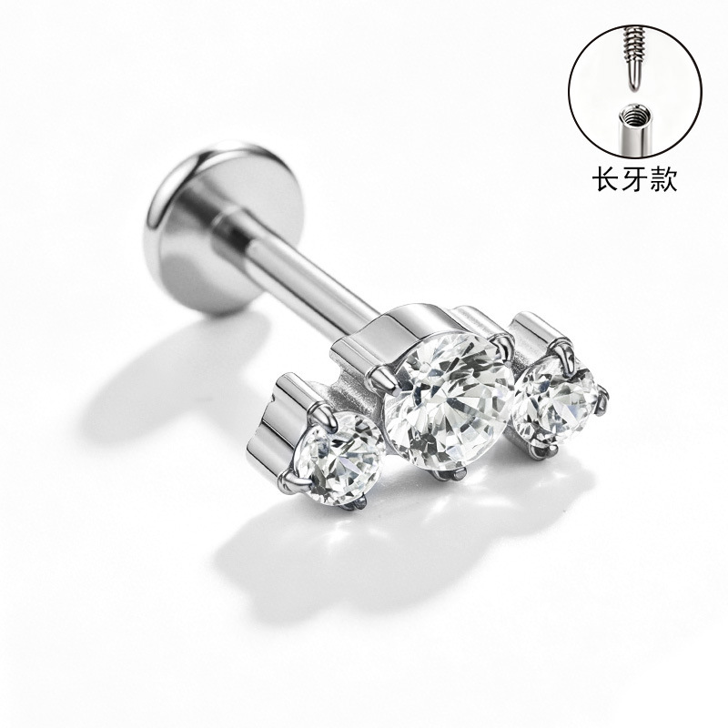 F136 Titanium Alloy Ear Studs Carved Long Tooth Ear Bone Studs Zirconia Lip Studs G23 Titanium Body Piercing Jewelry detail image 7