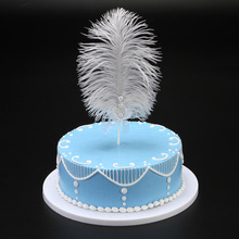 厂家直销烘培蛋糕装饰天然珍珠鸵鸟毛插件插牌摆件 羽毛蛋糕装饰
