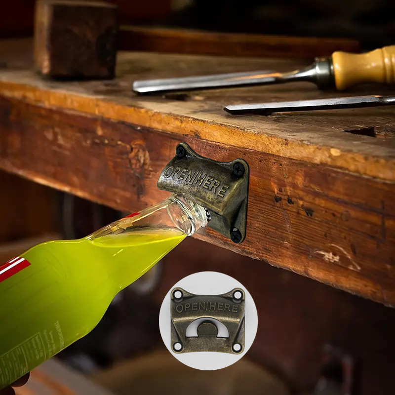 Abridor de botellas montado en la pared de aleación de zinc accesorios de abridor de botellas de cerveza abridor de botellas cuadrado destornillador de cerveza de bronce