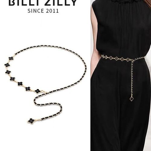 Metal Clasp Belt Accessory, Four-Leaf Clover Design, Fine Waist Belt for Women, Decorative with Dresses and Pants, Double-Sided, Fashionable and Versatile, Trendy Ins Style