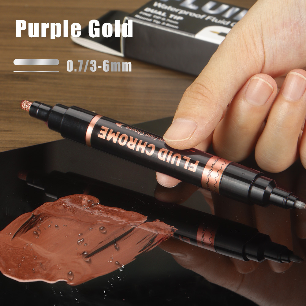 Pluma cromada de doble cabeza grande y pequeña Pluma de reparación de arañazos de modelo Gundam Pluma de pintura de retoque de color de metal Marcador de alto brillo al por mayor