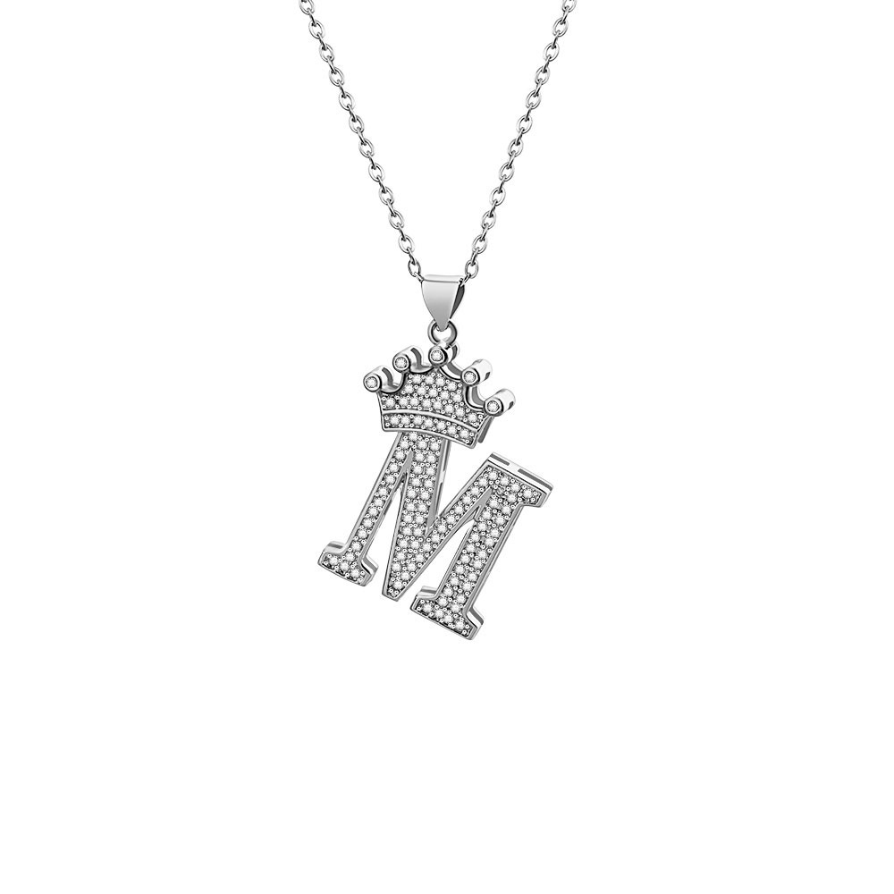 Stainless Steel Copper Simple Style Letter Crown Plating Inlay Zircon Pendant Necklace display picture 21