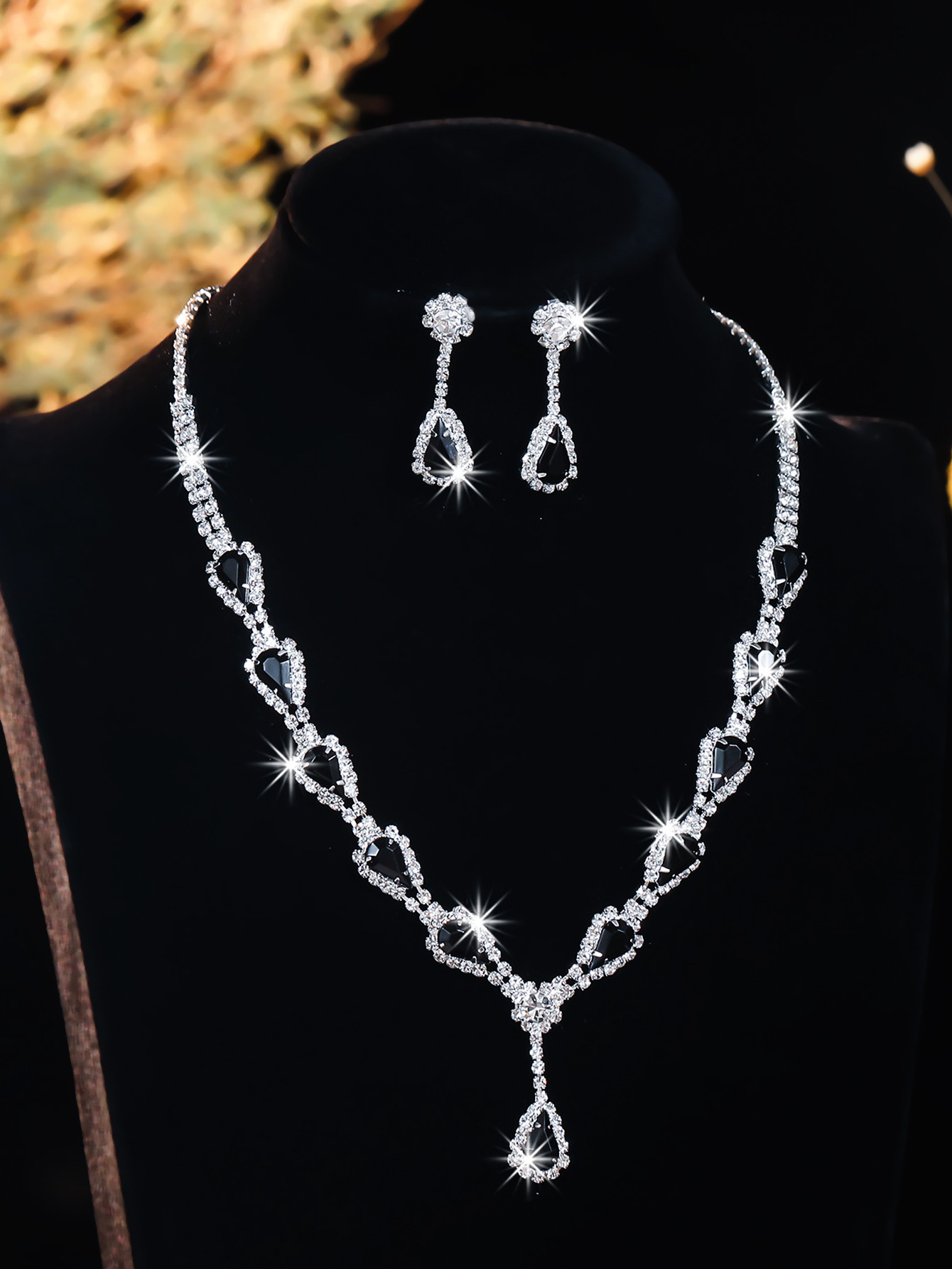 Conjunto de joias de noiva colar e brincos com strass luxo_voghion.com