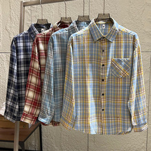 水洗磨毛！美式街潮！秋冬男女款复古休闲法兰绒格纹长袖翻领衬衫