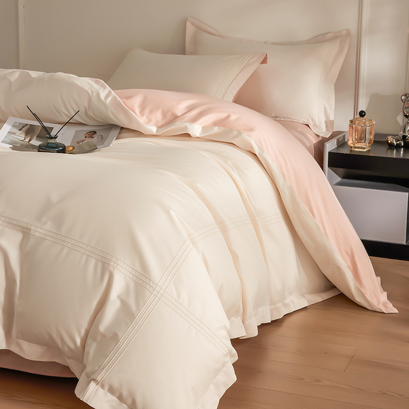 Pure Cotton Satin Long-staple Cotton Bed Four-piece Set Solid Color Cotton Quilt Cover Bed Sheet Pure Cotton Bed Cover High-grade Bedding