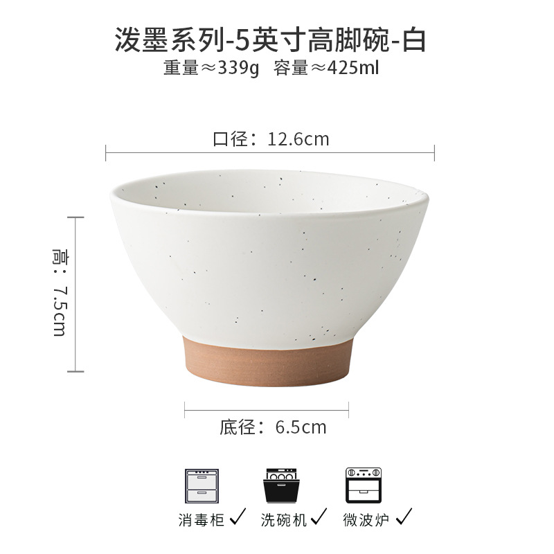 Tazón de salpicaduras de tinta Tazón de postre de sombrero de 5 pulgadas Tazón de arroz de cerámica anti-escaldado Tazón de avena retro Exportación transfronteriza