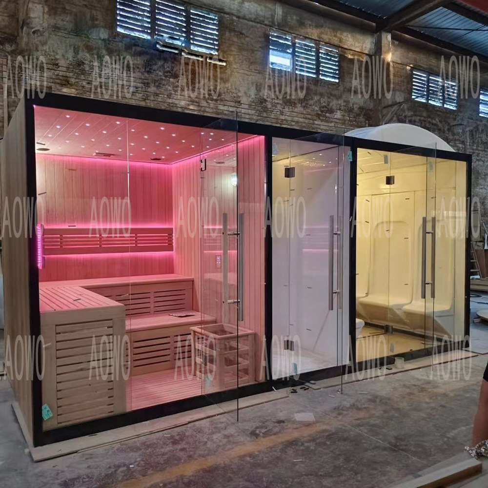 Sala de sauna infrarroja lejana sala de vapor acrílico sala de ducha tres usos lámpara de color integral separación de sala de vapor seco para el hogar