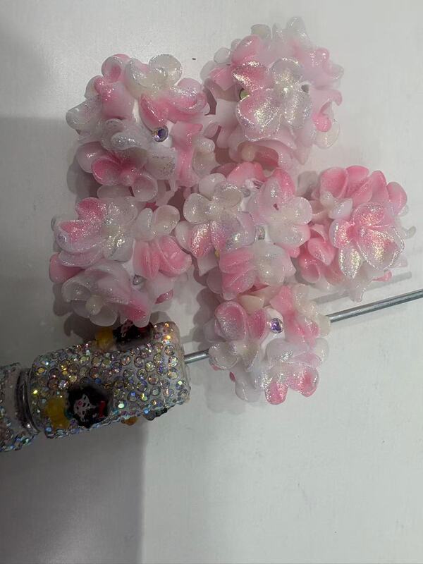 新款跨境夜光+光变立体花朵花球可过笔diy手机链包包链饰品配件|undefined