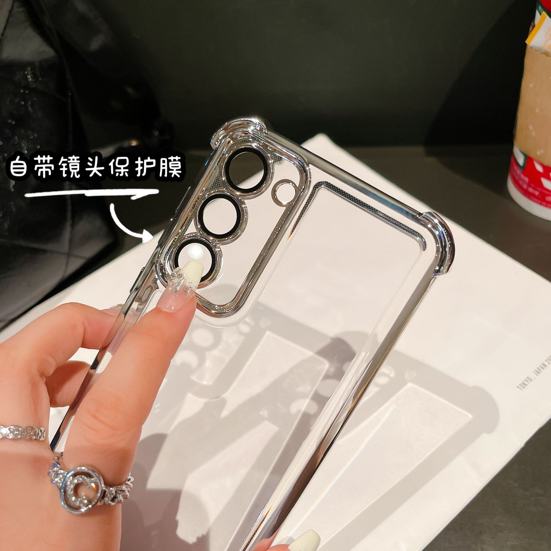 Suitable for Samsung a Series Electroplated Transparent Four-Corner Airbag Anti-Fall Mobile Phone Case All-Inclusive A73A55A54 Anti-Fall and Explosion-Proof