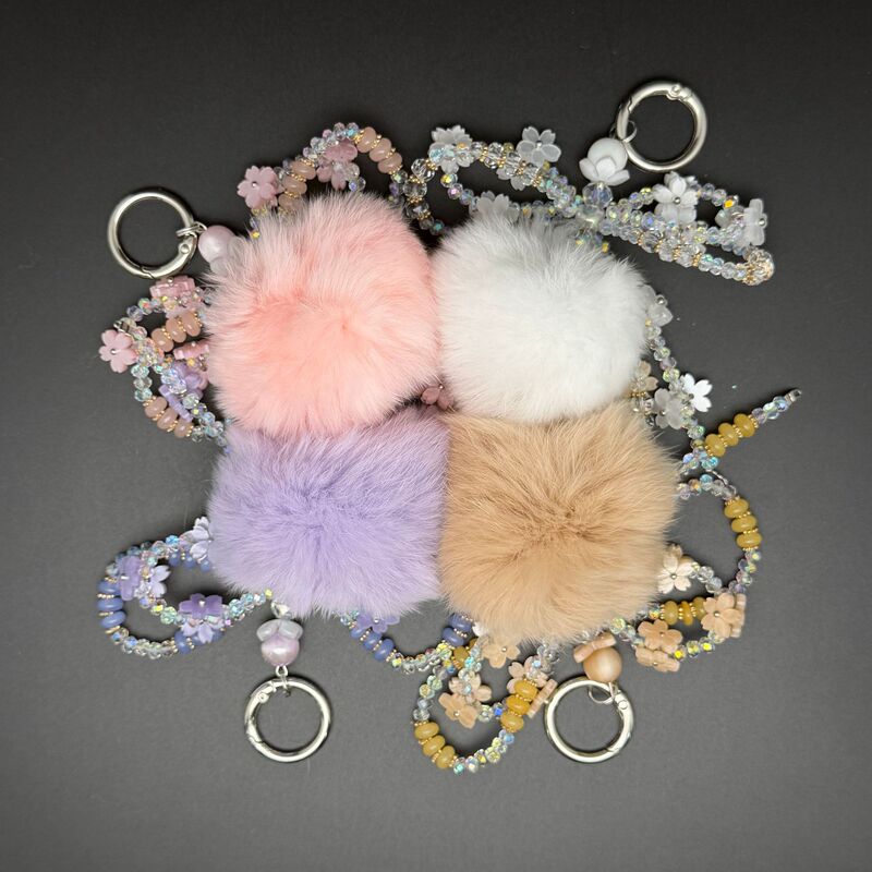 Fox Fluffy Fur Ball Plush Keychain Pendant Phone Chain Bowknot Men's and Women's Accessories Cute Girly Style