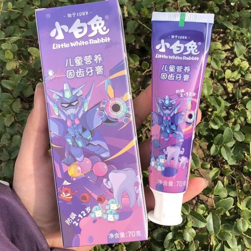 White Rabbit Children's Toothpaste for 2-12 Years Old, Deciduous Tooth Prevention, Enamel Strengthening, Blueberry, Strawberry, Peach Flavor