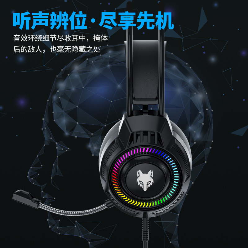 炫银狐XYH66头戴式游戏耳机台式电脑吃鸡麦克风发光有线LOL耳机