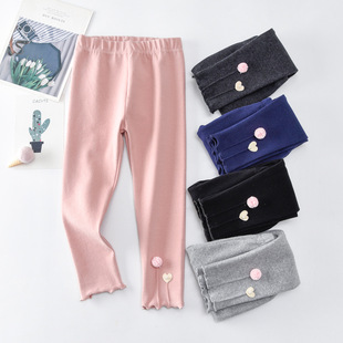 Autumn 95 Cotton Girls' Leggings New Children's Leggings Pants Heart-Shaped Small Pom-Pom Cute Quality Children's Pants