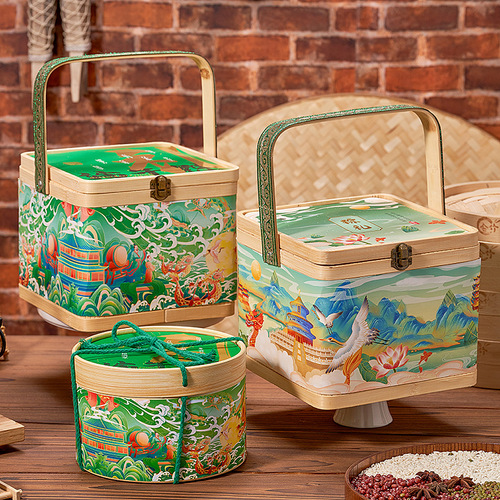 2024 Dragon Boat Festival Bamboo Basket Zongzi Gift Box Exquisite Hand-painted Chinese Style Bamboo Woven Empty Gift Box