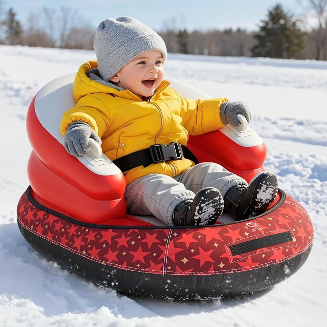 Customized inflatable snow ring, children's snow sled with safety harness, protective inflatable snow sled, thickened Oxford cloth cover for the snow ring